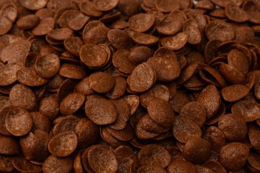 Mısır gevreği arka plan ve doku. Çikolatalı mısır gevreği. Üst görünüm.