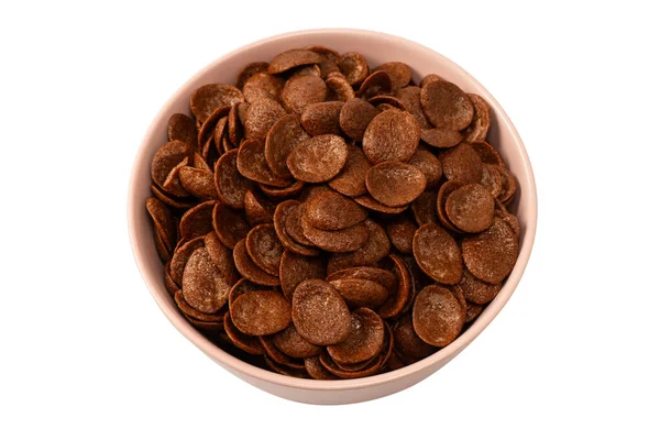 Beyaz arka planda izole edilmiş bir kasedeki mısır gevrekleri. Çikolatalı gevrek..