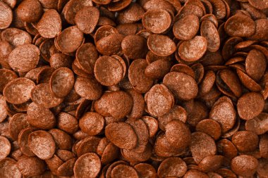 Mısır gevreği arka plan ve doku. Çikolatalı mısır gevreği. Üst görünüm.