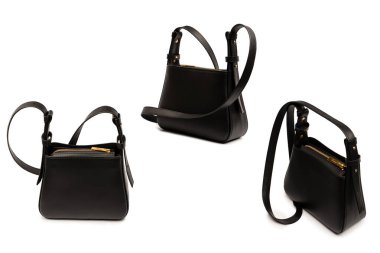 Beyaz arka planda izole edilmiş siyah deri haç ceset torbası..