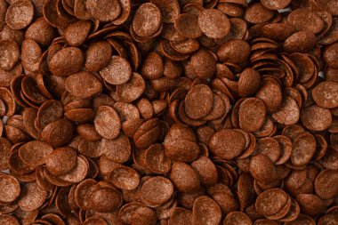 Mısır gevreği arka plan ve doku. Çikolatalı mısır gevreği. Üst görünüm.
