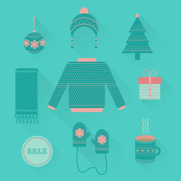 Vector conjunto de iconos de Navidad vacaciones de estilo plano — Vector de stock