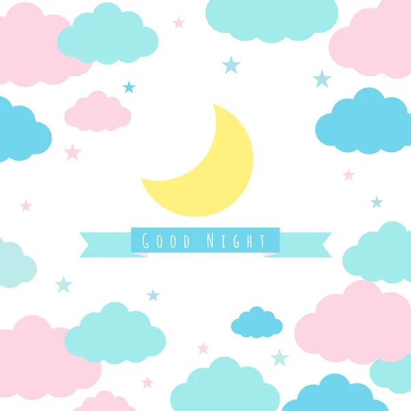 Childish background with moon clouds and stars — Stock Vector