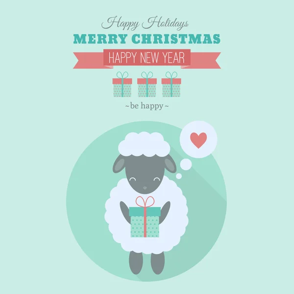 Carte Nouvel An avec moutons à plat — Image vectorielle