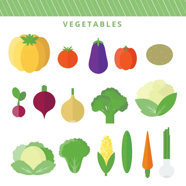 Vetor definido legumes no apartamento — Vetor de Stock