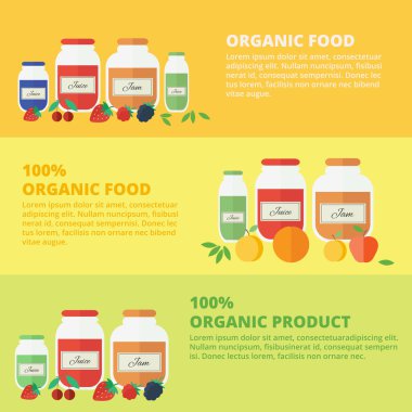 Marmelat ve meyve suyu düz stil afiş izole