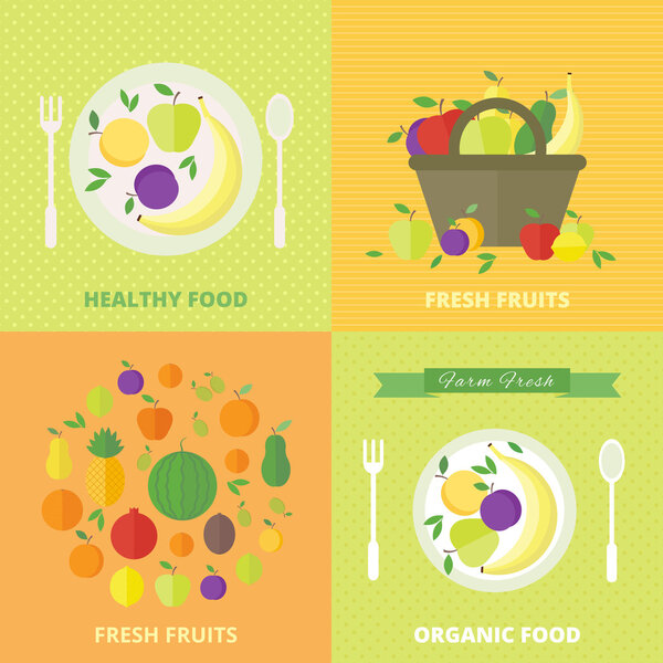 Векторные баннеры, карточка со свежими фруктами и ягодами
