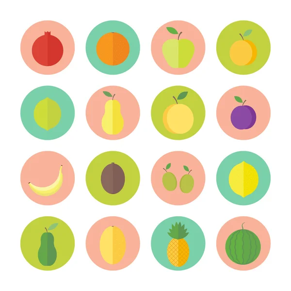 Platte vector circulaire iconen voor web ontwerp fruit en bessen — Stockvector