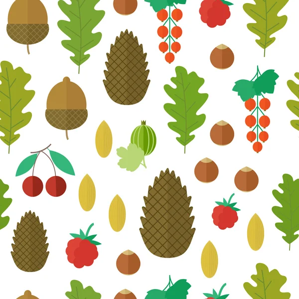 Patrón sin costuras con frutos secos y bayas. Ilustración vectorial — Archivo Imágenes Vectoriales