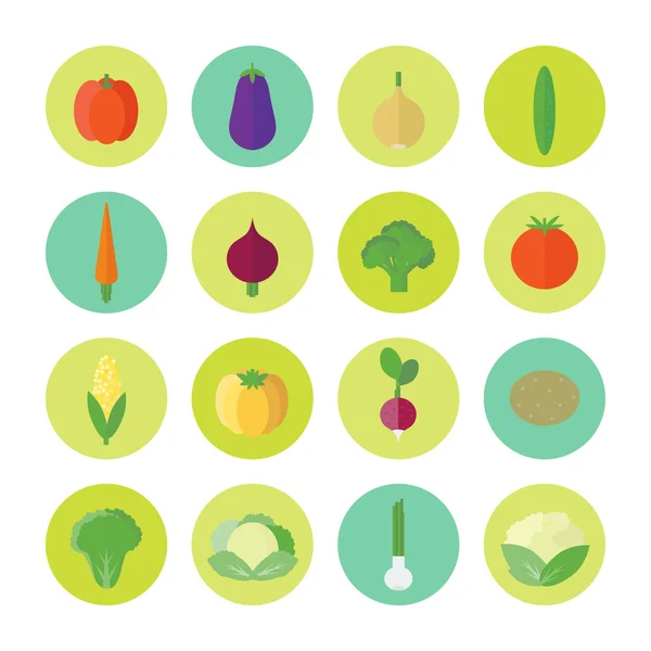 Ícones circulares com legumes no apartamento. Ilustração vetorial — Vetor de Stock