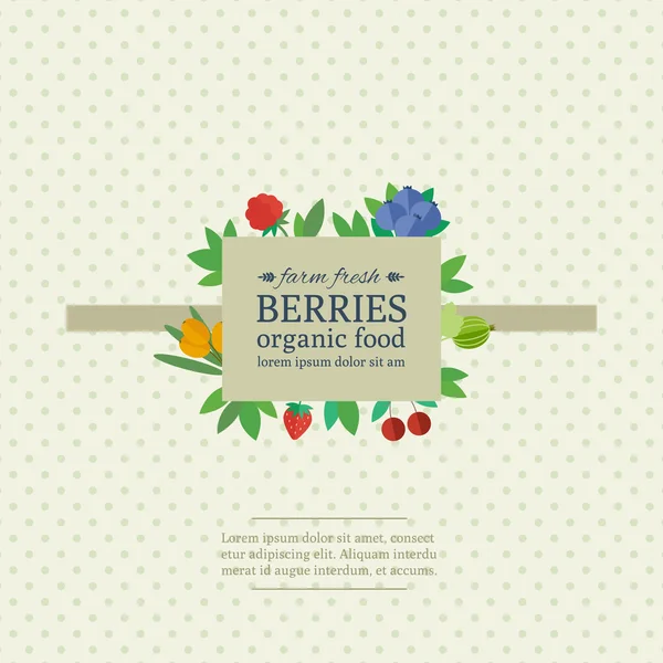 Banner con bayas frescas y frutas. Concepto de alimento ecológico — Archivo Imágenes Vectoriales