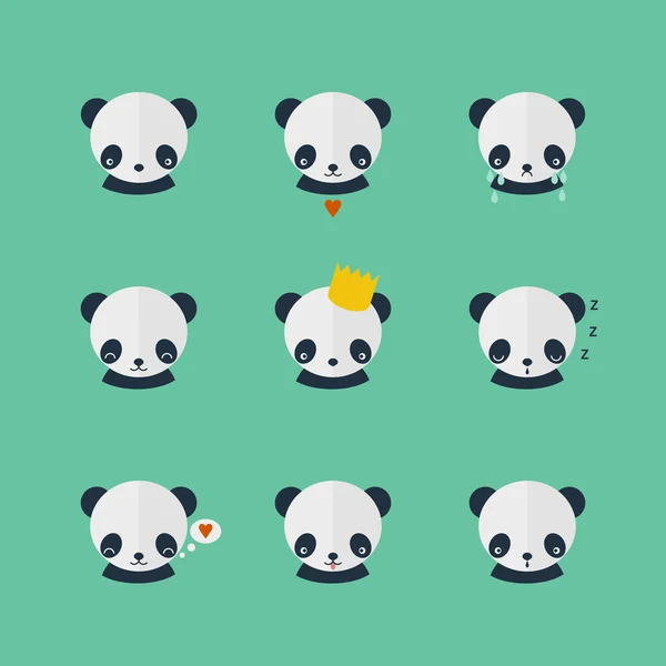 Iconos vectoriales Panda en diseño plano — Archivo Imágenes Vectoriales