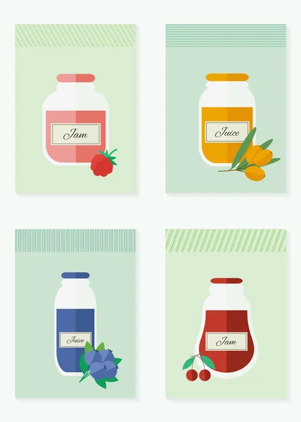 Jam and juice isolated cards in flat style — Διανυσματικό Αρχείο