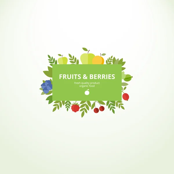Etichetta con frutta fresca e frutti di bosco — Vettoriale Stock