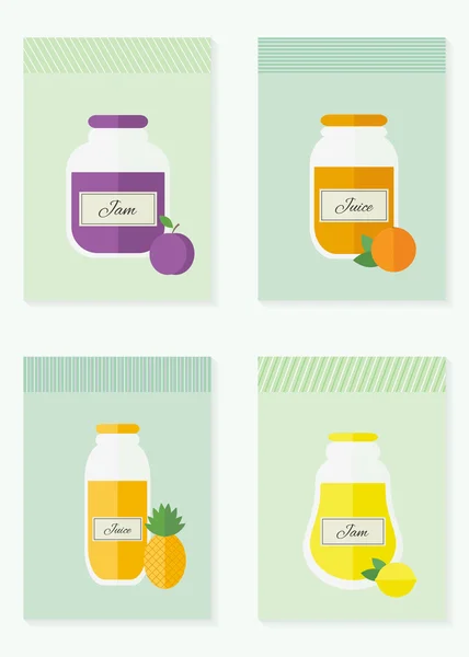 Jam and juice isolated cards in flat style — Διανυσματικό Αρχείο