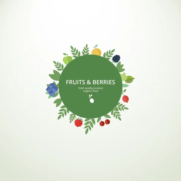 Étiquette avec fruits et baies frais — Image vectorielle