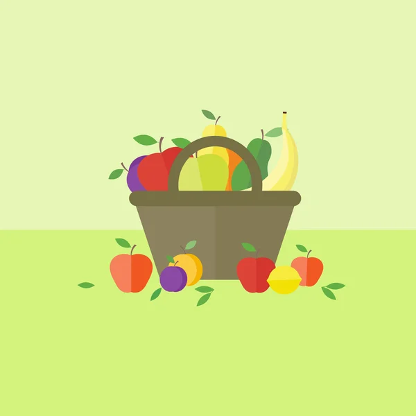 Cartão com frutas em estilo plano. Ilustração vetorial — Vetor de Stock