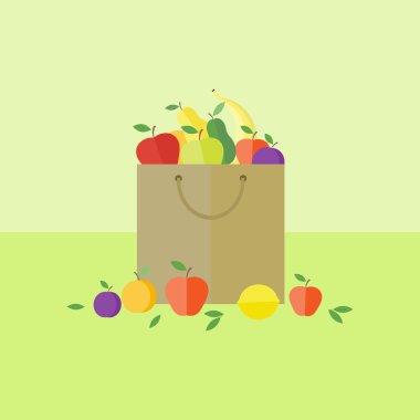Kart düz stil içinde meyve ile. Vektör çizim