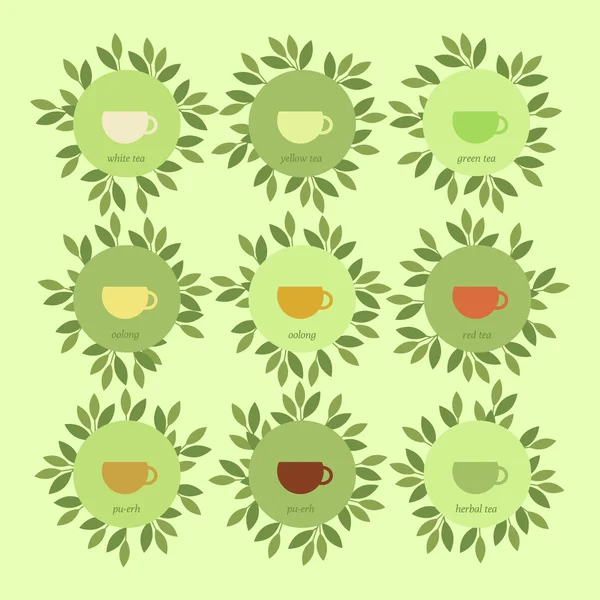 Bannières avec tasses de thé et de feuilles — Image vectorielle