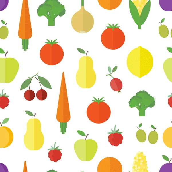 无缝背景与水果和蔬菜 — 图库矢量图片