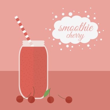 Cherry smoothie in jar on a table clipart