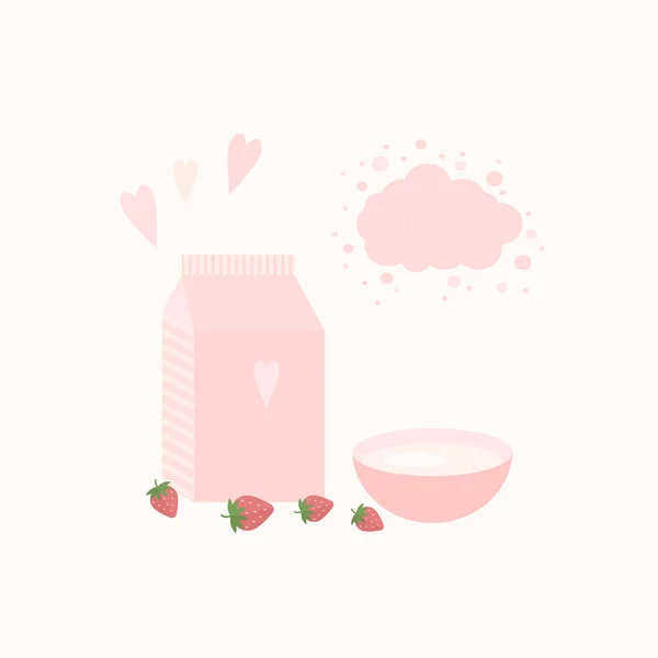 Ilustración vectorial con yogur y fresas — Archivo Imágenes Vectoriales