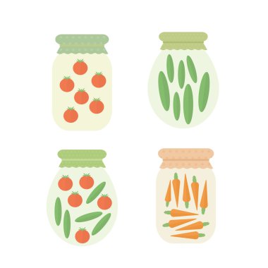 Sebzeleri kavanoza korumak. Vektör çizim