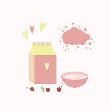 Yoğurt ve çilek bir tablo ile vektör çizim