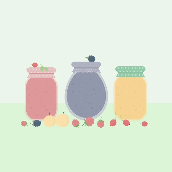 Carte avec des pots de confiture en verre. Illustration vectorielle — Image vectorielle