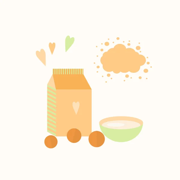 Ilustración vectorial con yogur y naranjas sobre una mesa — Vector de stock