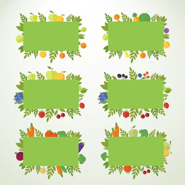 Banners con frutas, verduras y bayas — Vector de stock