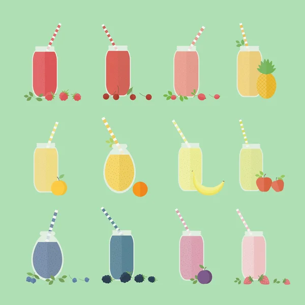 Set van fruit en bessen cocktails — Stockvector