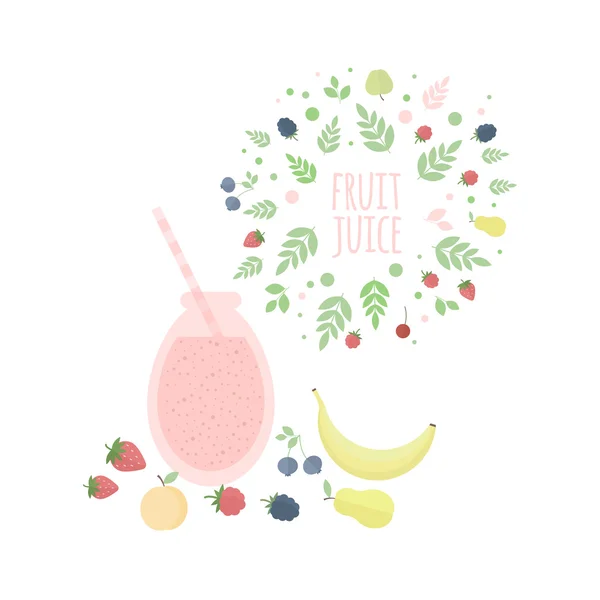 Jus de fruits, de baies et de fruits sur une table — Image vectorielle