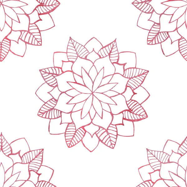 ピンクの花を水彩手描きでシームレスなパターン — ストックベクタ