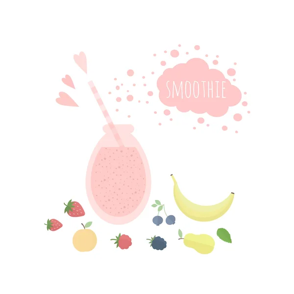 Smoothie aux fruits et baies en pot sur une table — Image vectorielle