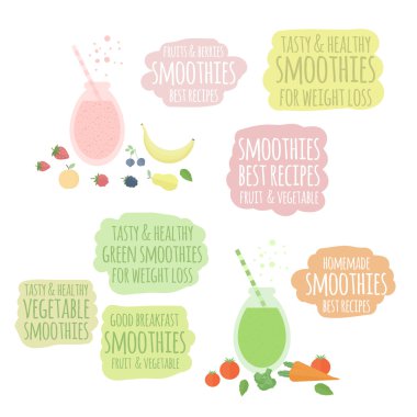 Fruit, vegatable smoothies in jar and labels
