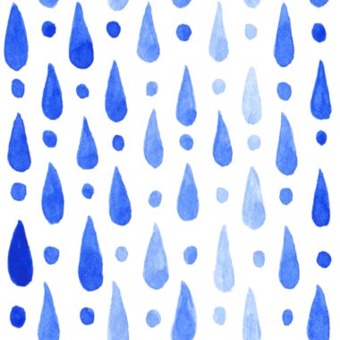 Seamless pattern with watercolor blue drops