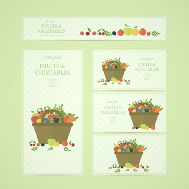 Business banners with fruits and vegetables in basket 