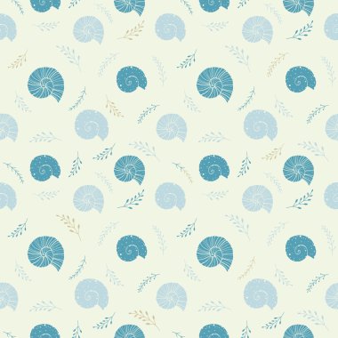 Seamless background with sea shells in sketch style