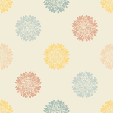 Seamless pattern with hand-drawn silhouettes sunflowers