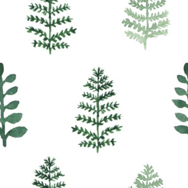 Seamless pattern with watercolor hand draw fern and leaves