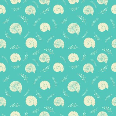 Seamless background with sea shells in sketch style