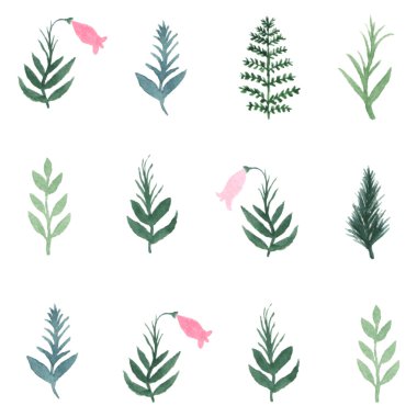 Seamless pattern with watercolor hand draw leaves and flowers