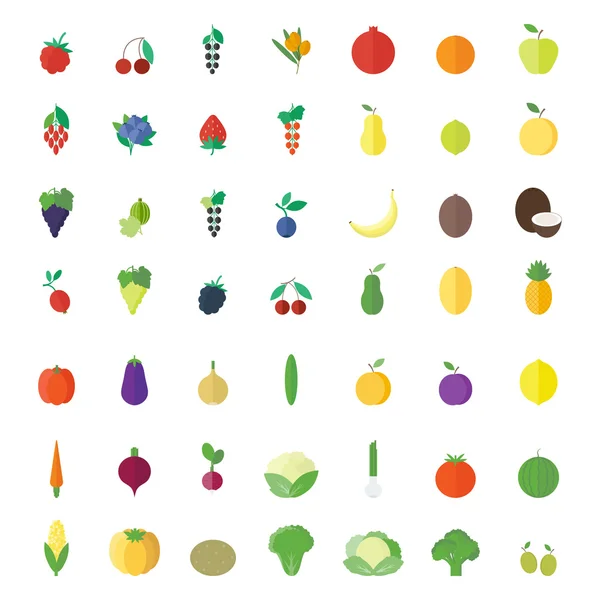 Фрукты, ягоды и овощи плоские элементы — стоковый вектор
