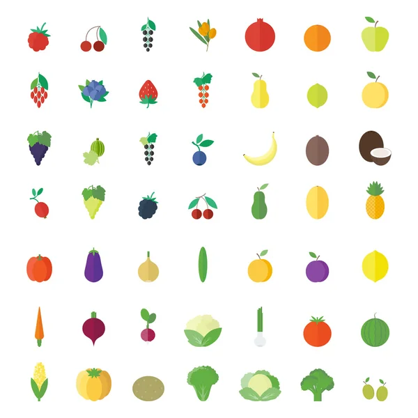 Fruits, berries and vegetables flat elements — Stock vektor