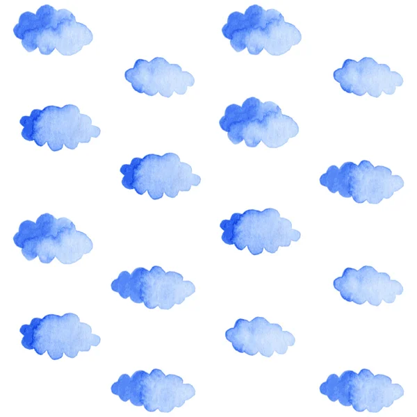 Seamless mönster med blå moln på vit bakgrund — Stock vektor