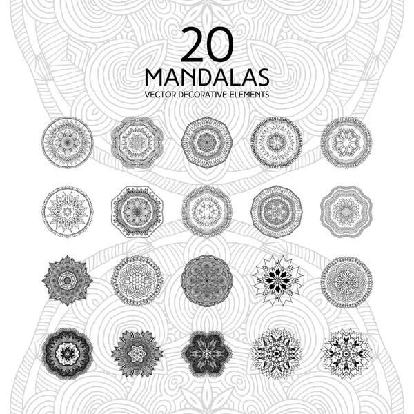 Set di mandala in bianco e nero — Vettoriale Stock