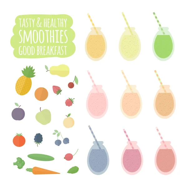 Smoothies in jar and fruits isolated elements — Stok Vektör