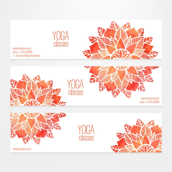 Vector templates of banners with watercolor red flower mandala — Vector de stock
