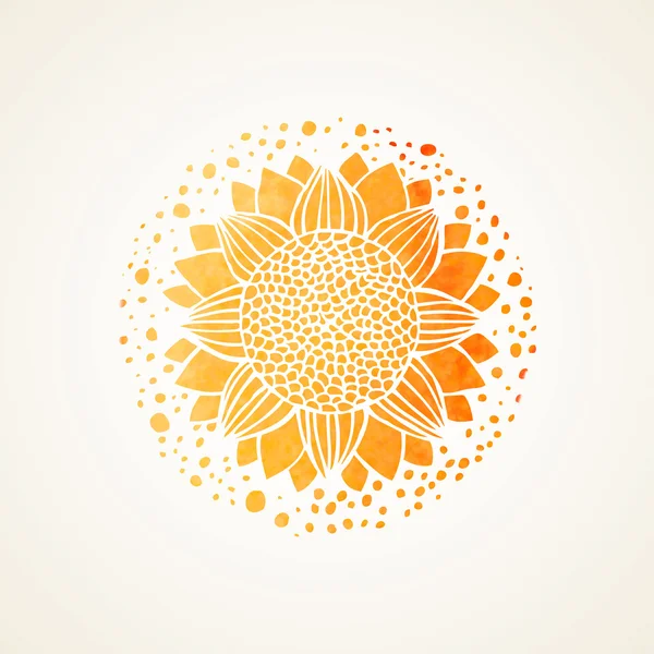 Watercolor sunny yellow lace pattern. Vector element. Mandala — Vetor de Stock